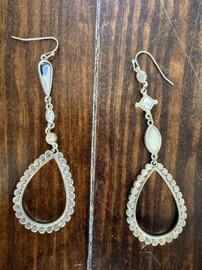 Anthropologie Silver Teardrop Dangle Earrings with Opalescent Accents